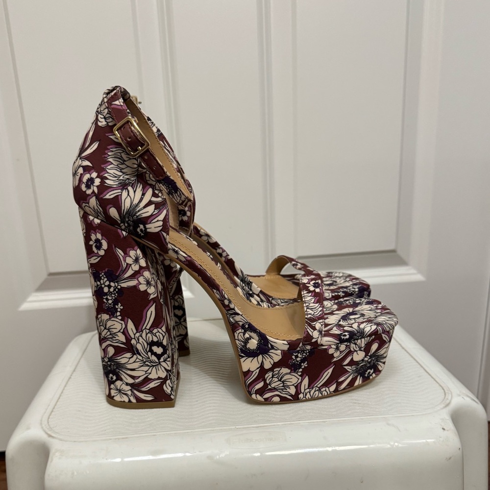 Express Burgundy Floral Platform Heels
